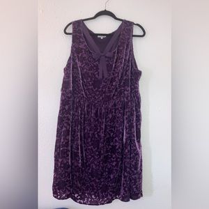 Lace & Mesh Brand Purple Velvet Flower Tank Dress with Criss Cross and Bow